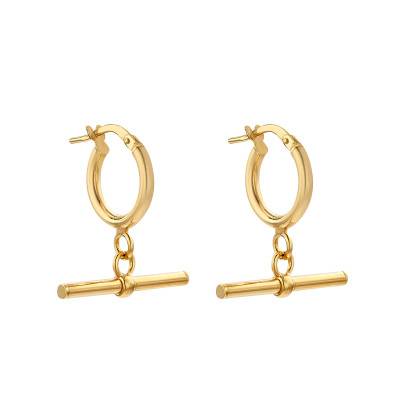 Créoles Rondes en T & Or Jaune 375, Diamètre 13 mm - Emanessence