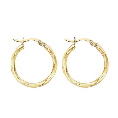 Faceted 375/1000 Yellow Gold Hoop Earrings, 19 mm Diameter - Emanessence