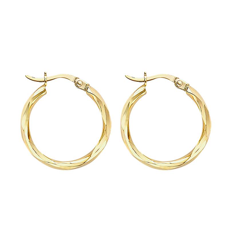 Faceted 375/1000 Yellow Gold Hoop Earrings, 19 mm Diameter - Emanessence