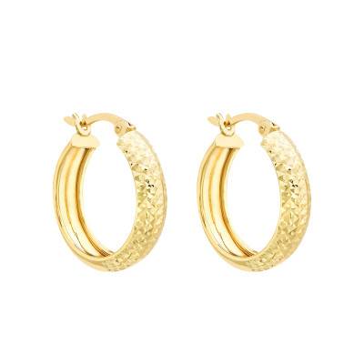 Créoles Effet Diamanté en Or Jaune 375, Diamètre 19 mm - Emanessence