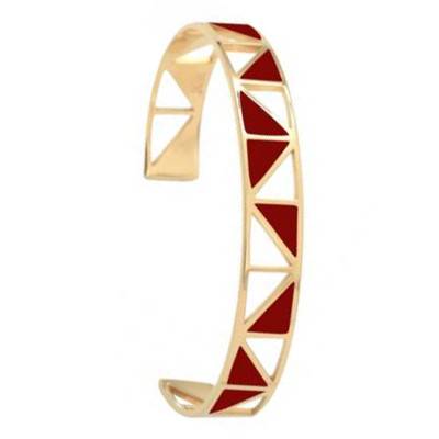 Yellow Gold-Plated & Red Resin Open Bangle Tropézienne, 55 mm Diameter, 9 mm Width - Skalli