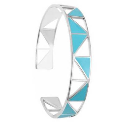 Bracelet Jonc Tropézienne avec Résine Turquoise & Plaqué Argent, Diamètre 55 mm, Largeur 9,00 mm - - Skalli