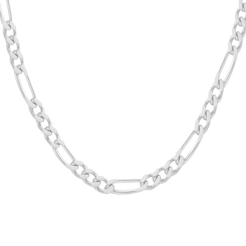 925 Silver Alternating Figaro Chain Necklace, Length 42 to 60 cm, Width 4 mm - Manillon