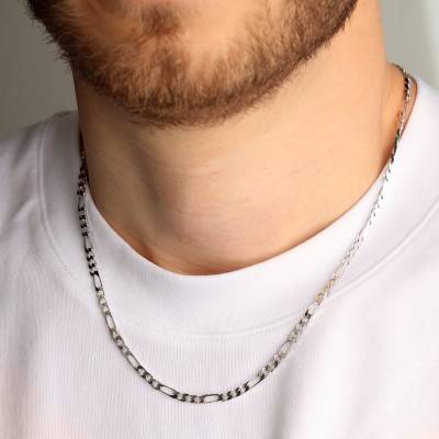 Chaîne Maille Figaro Alternée en Argent 925, Longueur 42 à 60 cm, Largeur 4 mm - Manillon