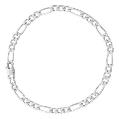 Bracelet Maille Figaro Alternée en Argent 925, Longueurs 18 à 21 cm, Largeur 4 mm - Manillon