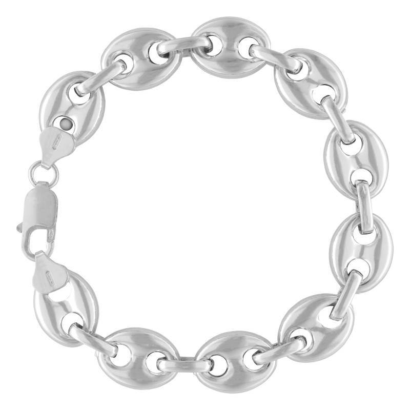 925 Silver Coffee Bean Chain Bracelet, Length 19 cm or 21 cm, Width 12 mm - Manillon