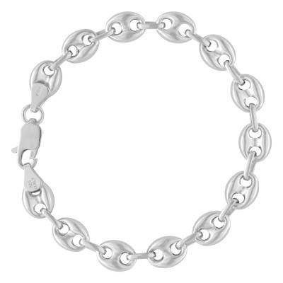 Bracelet Maille Grain de Café Creuse en Argent 925, Longueurs 18 à 21 cm, Largeur 10 mm - Manillon