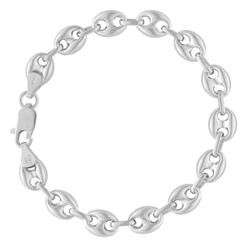 Hollow Coffee Bean Chain 925 Silver Bracelet, Length 18 cm to 21 cm, Width 10 mm - Manillon
