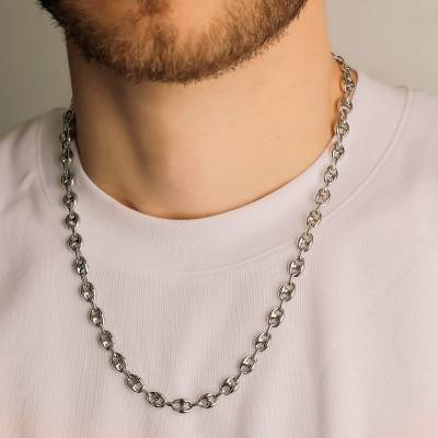 Chaîne Maille Grain de Café en Argent 925, Longueur 42 cm à 60 cm, Largeur 8 mm - Manillon