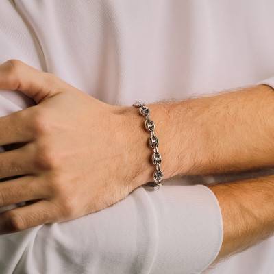 925 Silver Hollow Coffee Bean Chain Bracelet, Length 18 cm to 21 cm, Width 6 mm - Manillon