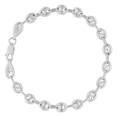Bracelet Maille Grain de Café Creuse & Argent 925, Longueurs 20 à 21 cm, Largeur 6 mm - Manillon