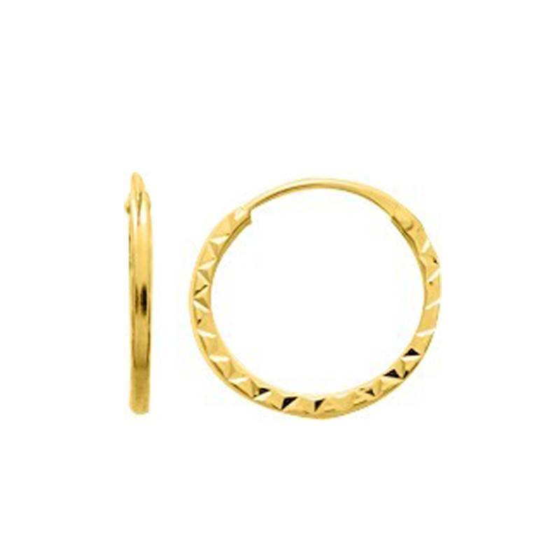 375 Yellow Gold Chiseled Hoop Earrings, 10 mm Diameter - Emanessence