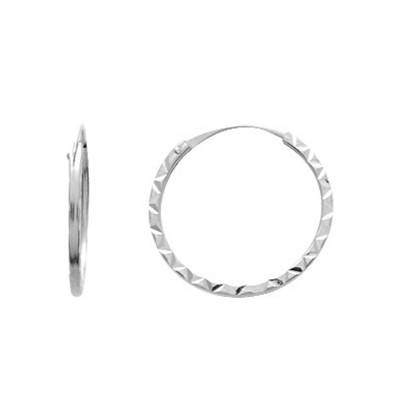 375 White Gold Chiseled Hoop Earrings, 6 mm Diameter - Emanessence