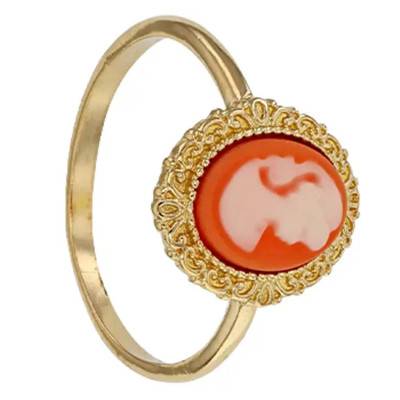 Orange & White Gold-Plated Yellow Gold Resin Cameo Ring - Emanessence