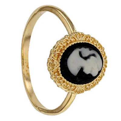 Bague Camée Plaqué Or et Résine, Noire et Blanche - Emanessence