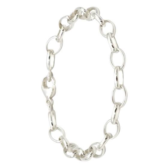Bracelet Rétro Maille Argenté Avec Décor Ovale - Bijou Fantaisie Femme, Couleur Argent Poli, Occasion Impeccable