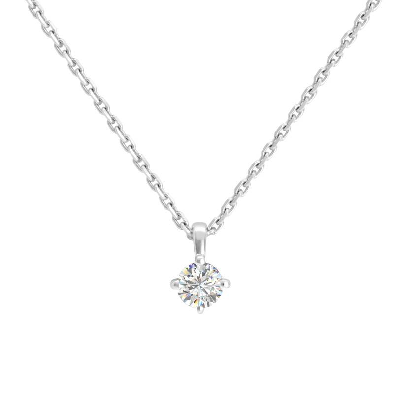 Collier en Or Blanc 375 & Diamant 0,12 ct, Longueur 40 cm - Emanessence