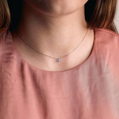 Collier Saphir 0,25 ct en Or Blanc 375, Longueur 40 cm - Aurora