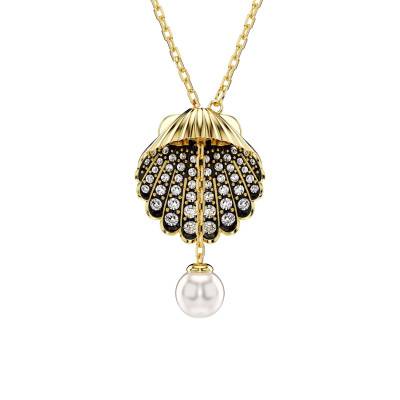 Collier Y Idyllia Coquillage Métal Doré Perles & Cristaux Blancs, Longueur 42 à 52 cm - 5683968 - Swarovski