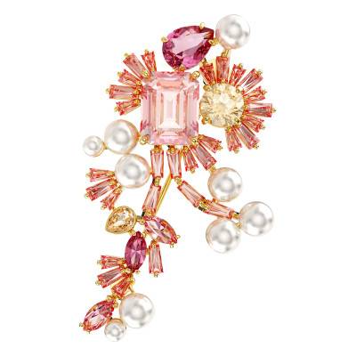 Broche Gema Fleur Métal Doré, Perles Blanches & Cristaux Roses et Jaunes - 5688478 - Swarovski