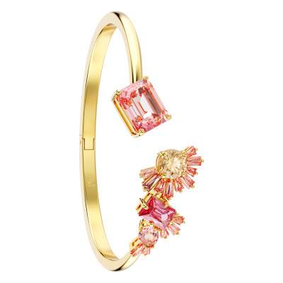 Bracelet Jonc Gema Métal Doré & Cristaux Roses et Jaunes, Longueur de 15 à 17,50 cm - 5688481 - Swarovski