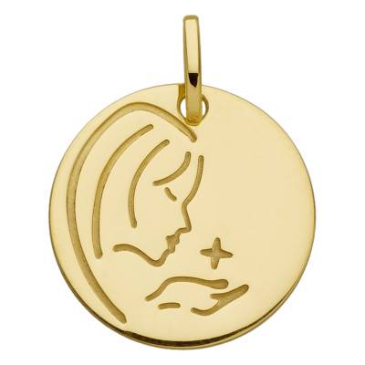 Médaille Ronde Vierge de profil en Or Jaune 750, Diamètre 16 mm - Vandona