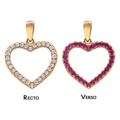 Pendentif Coeur Bicolore Blanc et Rose, Or Jaune 375 - Emanessence