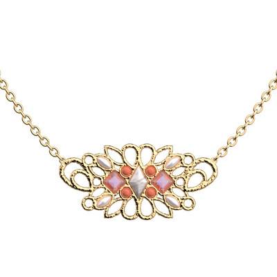 Collier Chaîne Rosace Doré & Pierres Multicolores, Longueur 45 cm - Les Georgettes