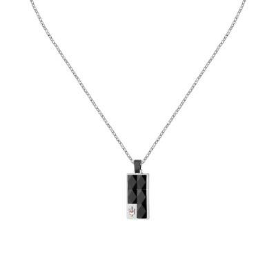 Collier Plaque Rectangulaire en Acier Bicolore & Céramique, Longueur 45 à 50 cm - JM423ATZ27 - Maserati