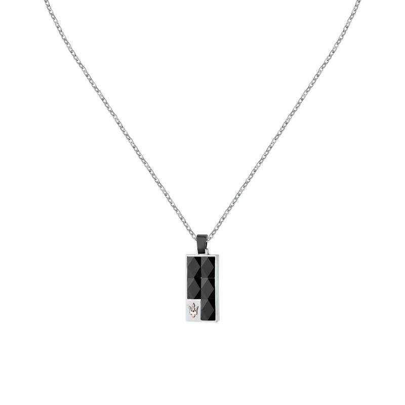 Rectangular Plate Bicolor Steel & Ceramic Necklace, Length 45 cm to 50 cm - JM423ATZ27 - Maserati