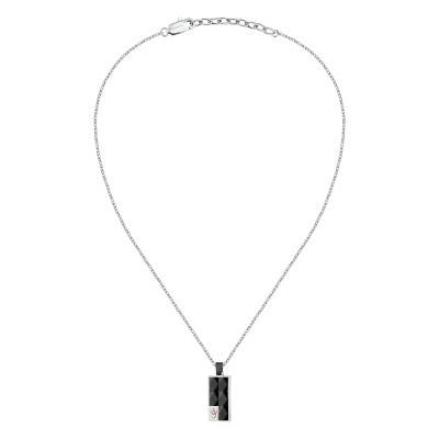 Rectangular Plate Bicolor Steel & Ceramic Necklace, Length 45 cm to 50 cm - JM423ATZ27 - Maserati