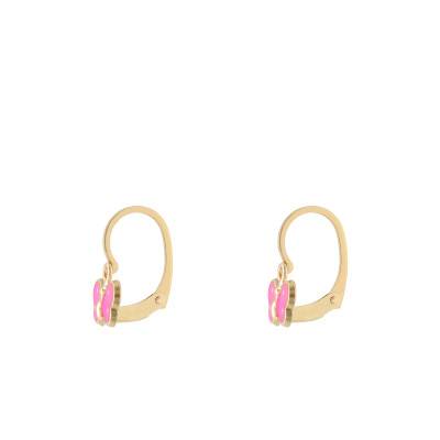 Pink Butterfly 750 Yellow Gold Leverback Earrings - Bambins