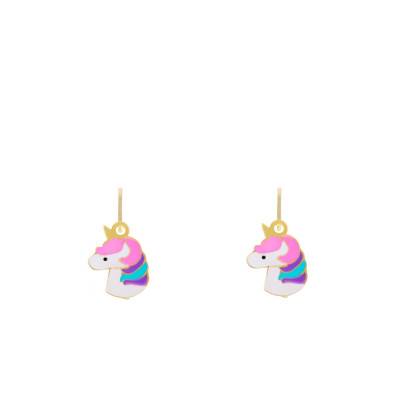 Boucles d'oreilles Licornes Multicolores en Or Jaune 750 - Bambins