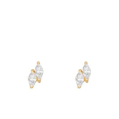 Boucles d'oreilles Double en Or Jaune 750 & Oxydes de Zirconium - Emanessence