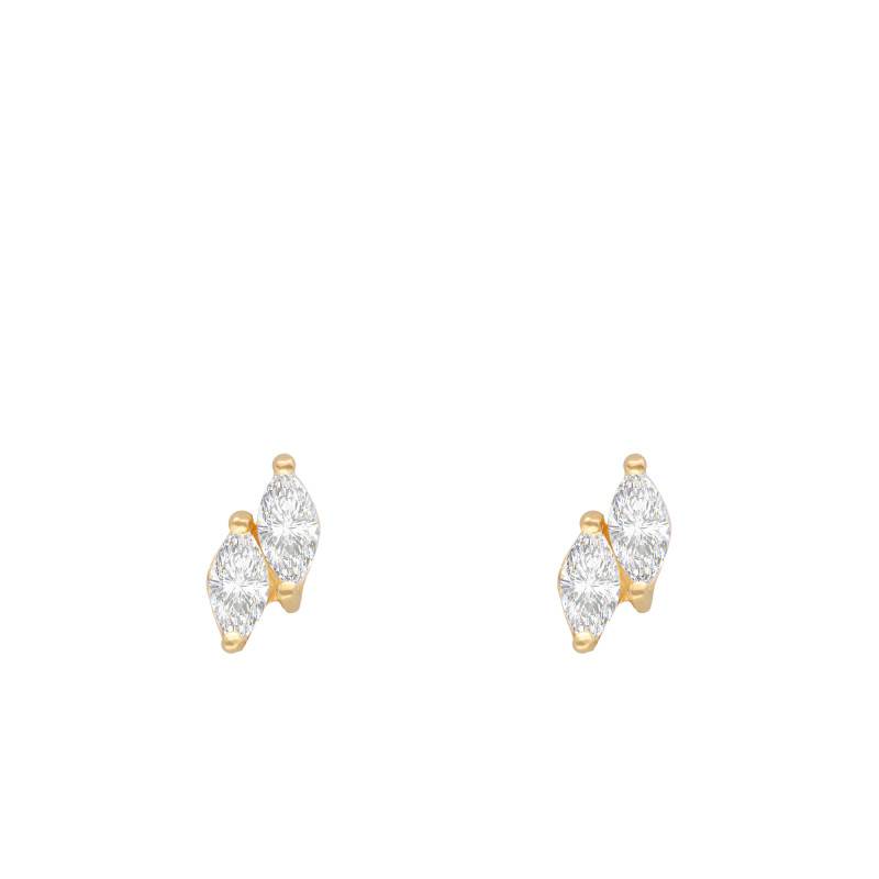 750 Yellow Gold & Cubic Zirconia Double Stud Earrings - Emanessence