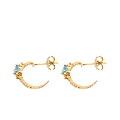 Créoles Trilogie en Or Jaune 375, Topazes Bleues & Zircones - Emanessence
