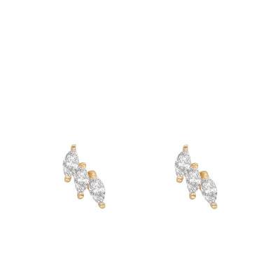 375 Yellow Gold & Cubic Zirconia Triple Earrings - Emanessence