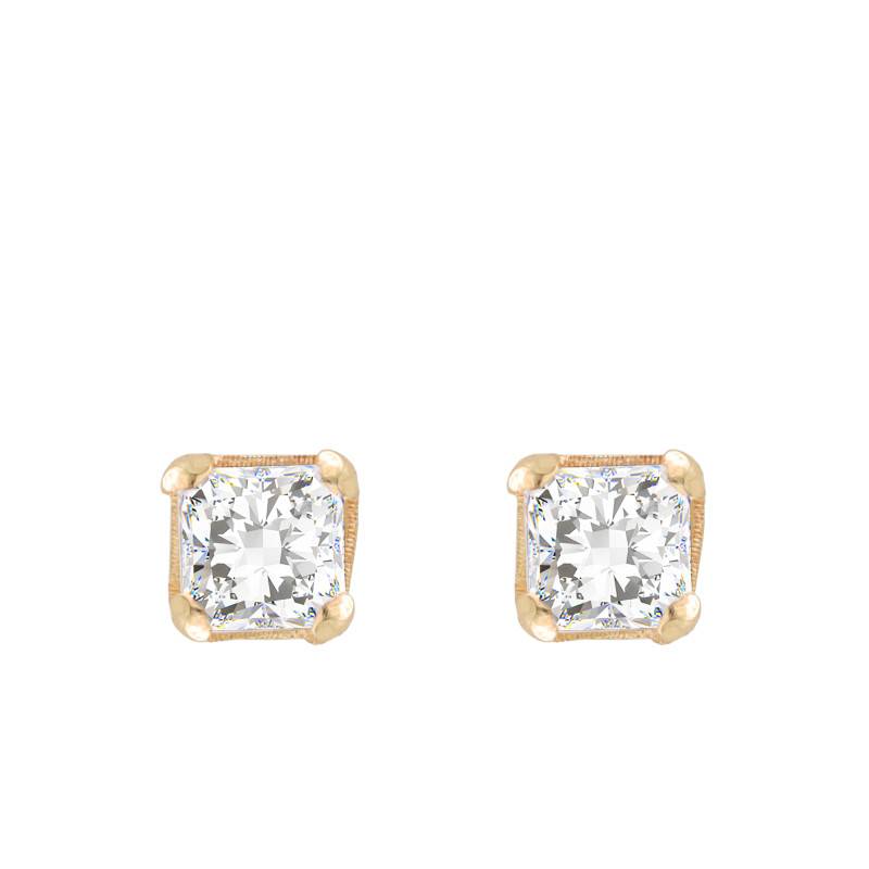 375 Yellow Gold & Cubic Zirconia Square Stud Earrings - Emanessence