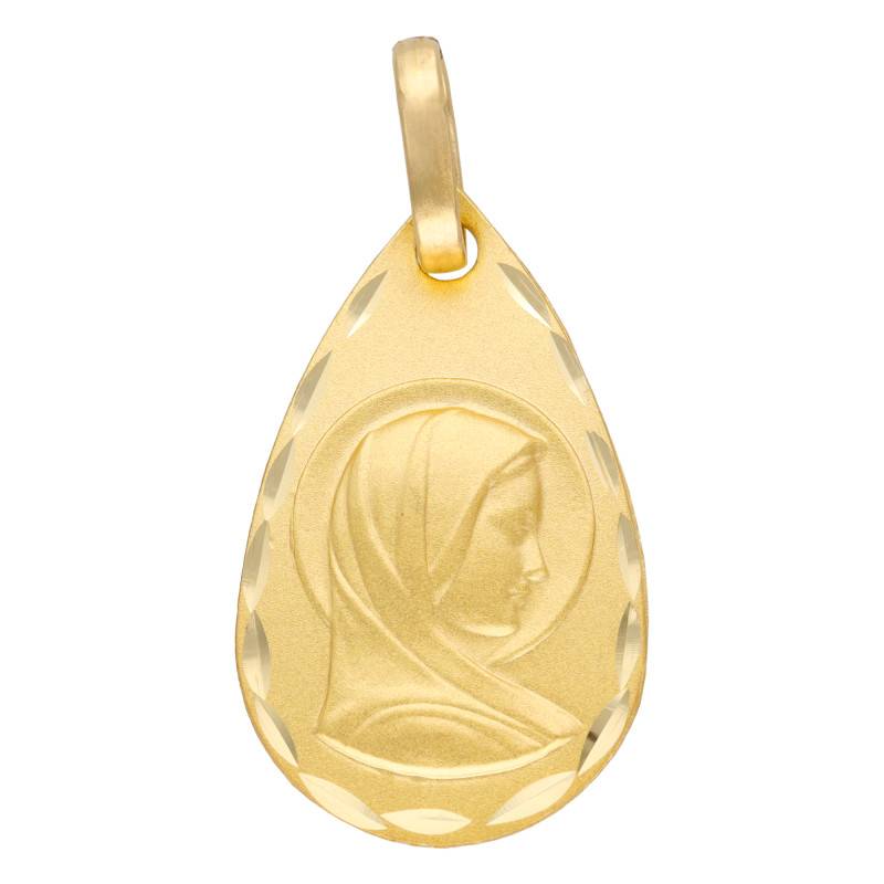 Sandblasted Benevolent Virgin 750/1000 Yellow Gold Pendant - Lumiosa