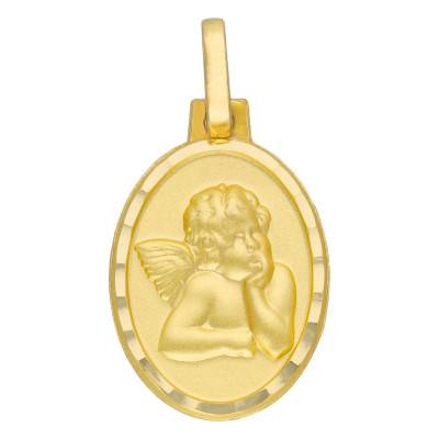 Médaille Ovale Ange Pensif en Or Jaune 750 - Lumiosa