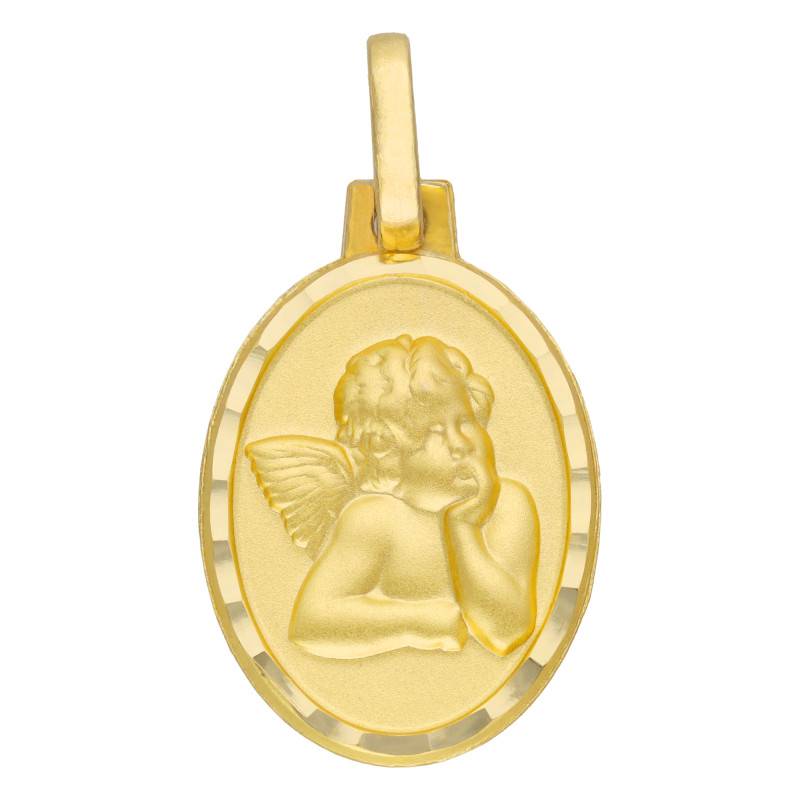 750/1000 Yellow Gold Oval Pensive Angel Medal - Lumiosa