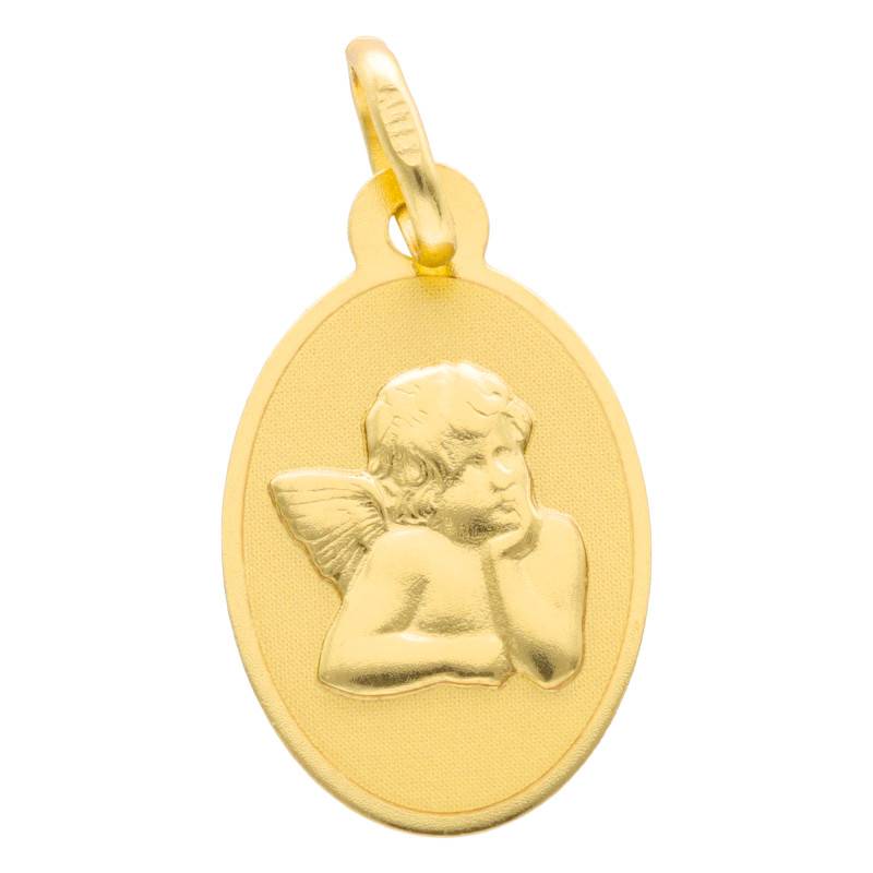 Sandblasted Pensive Angel 750/1000 Yellow Gold Pendant - Lumiosa