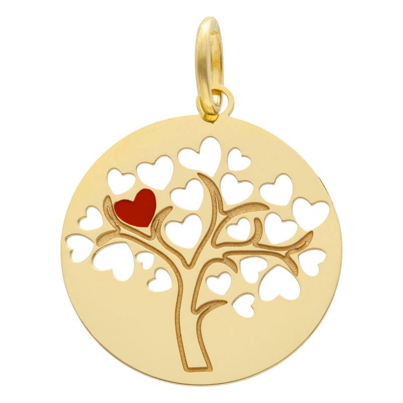 750 Yellow Gold Tree of Life and Hearts Medal, 18 mm Diameter - Lumiosa
