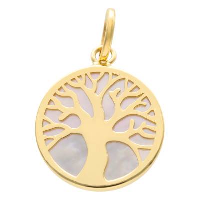 Médaille Arbre de Vie & Nacre en Or Jaune 750, Diamètre 14,50 mm - Lumiosa