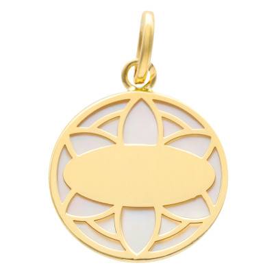 Médaille Arbre de Vie & Nacre en Or Jaune 750, Diamètre 14,50 mm - Lumiosa