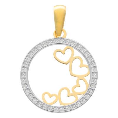 Médaille Coeurs Ajourés en Or Jaune 375 & Oxydes de Zirconium, Diamètre 17 mm - Lumiosa