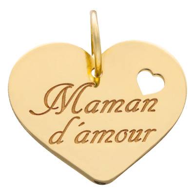 375 Yellow Gold "Maman d'Amour" Heart Medal - Lumiosa