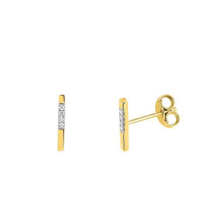 Boucles d'oreilles Barres en Or Jaune 375 & Diamants 0,03 ct - Emanessence