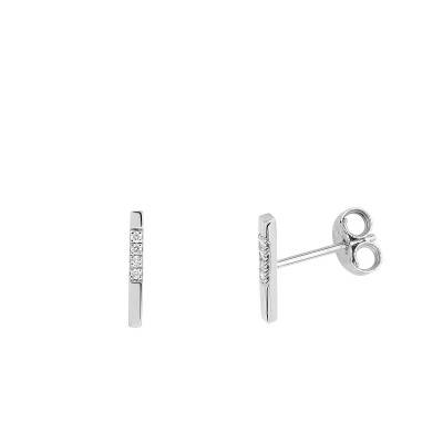 Boucles d'oreilles Barres en Or Blanc 375 & Diamants 0,03 ct - Emanessence