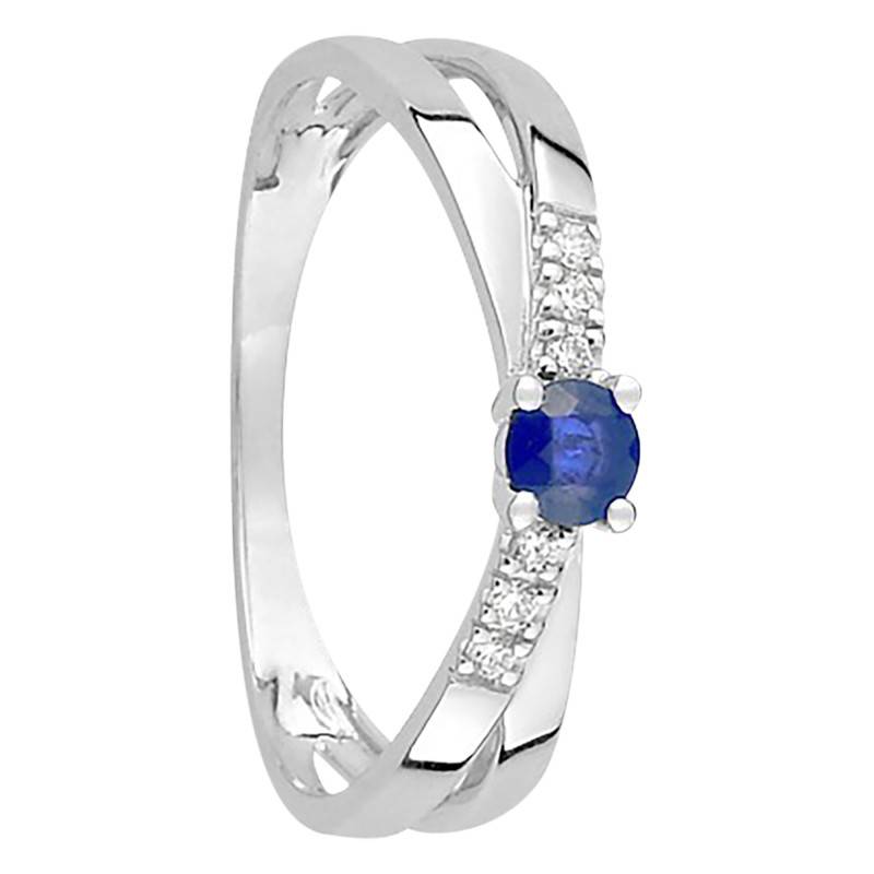 750/1000 White Gold Crossover Solitaire Ring with 0.34 ct Sapphire & Cubic Zirconia - Aurora